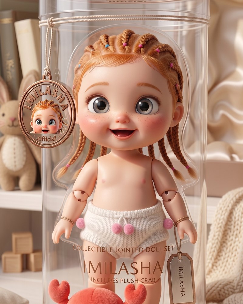 Collectible IMILASHA jointed doll set with a plush crab